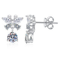 S925 Sterling Silver Butterfly Earrings, Elegant and Versatile, Wholesale.-5.0mm high carbon stone  925 silver