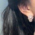 wholesale S925 Sterling Silver Super Fairy Pink Zircon Flower Pearl Ear Studs French Retro Elegant and Fashionable Earrings-0-3