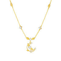 wholesale S925 Silver Japanese Minimalist Fresh and Gentle Hollow Leaf Woven Moon Necklace Wholesale Jewelry-gold