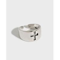 wholesale S925 Sterling Silver Vintage Distressed Cross Korean Style Ins Ring for Women Knuckle Ring Tail Ring-Vintage Silver [No. 7/Adjustable] Adjustable opening