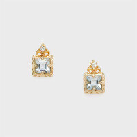 wholesale 14k Gold Plated S925 Silver Minimalist Square Aquamarine Zirconium Stud Earrings, Japanese Style NOJ* Inspired-Aquamarine earrings 925 silver