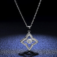 S925 Sterling Silver Moissanite Four-Pointed Star Jumping Heart Pendant Necklace-50% Zircon Chain  925 Silver