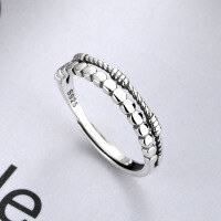 wholesale S925 Sterling Silver Retro Minimalist Twist Open Adjustable Ring Double Layer Korean Style Niche Design Trendy-YJ086/approx. 1.9g Adjustable opening