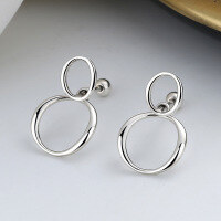 wholesale S925 Sterling Silver Hong Kong Style Minimalist Geometric Double Hoop Earrings for Women, Simple and Elegant, Versatile Accessory-042FR/approx. 1.4g/pair 925 silver