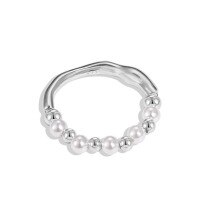 wholesale S925 Sterling Silver INS Style Women's Ring, Personalized High-End Pearl Design with Exquisite Shell Pearl, Adjustable Open Ring-White gold DY121001-SS-WH Adjustable opening