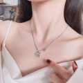 wholesale S925 Sterling Silver Small Round Ball Square Plate Good Luck Pendant Necklace Minimalist Elegant Luxury Style Collarbone Chain-0-1