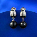 wholesale Metal S925 silver gold-plated with precision-set 10mm black agate pearl earrings, European and American fashion minimalist style-0-1