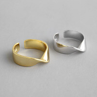 wholesale S925 Sterling Silver JT322 Korean-style Minimalist Open Ring with Mobius Twist Design in Cool Tone-18K Gold [No. 15/Adjustable] Opening adjustable