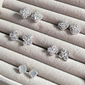 wholesale S925 Sterling Silver Women's Light Luxury Dainty Four-Leaf Clover Mother-of-Pearl Zircon Ear Studs with Silver Needles-0-3