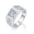 wholesale 18K white gold-plated silver 1ct moissanite diamond ring for men, luxury wedding band-0-4