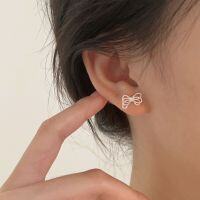 wholesale S925 Sterling Silver Bow Ear Studs Women New Korean Version Luxury Fashion Minimalist Ins Earrings-Sterling silver