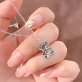 wholesale S999 Pure Silver Bear Heart Broken Ice Pendant Necklace for Women, Sweet and Fresh, Luxurious High-End Sense Collarbone Chain-0-4