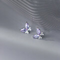 wholesale S925 Sterling Silver Purple Diamond Butterfly Earrings, Light Luxury Fashion Elegant Women's Ear Jewelry M03722-0-0