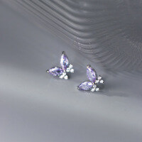 wholesale S925 Sterling Silver Purple Diamond Butterfly Earrings, Light Luxury Fashion Elegant Women's Ear Jewelry M03722-S925 silver pair 925 silver