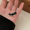 wholesale S925 Sterling Silver Black Resin Minimalist C-Shaped Ring for Women, Creative Wide Band Adjustable Index Finger Ring Light Luxury-0-1