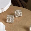 wholesale 925 Sterling Silver Vintage Style Hollowed-out Filigree Diamond-shaped Diamond-accented Stud Earrings, Niche Bubu Aesthetic Wire Earrings-0-5