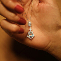 wholesale S925 Sterling Silver Aquamarine Necklace for Women, Summer Luxury Small Design Collarbone Chain, New Ins Trend-Copper platinum