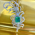 wholesale 925 Silver New Style 10*12 Simulated Emerald Feather Brooch Pendant with Luxurious Prong-Setting and Enclosed Back Design-0-2