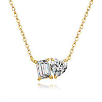 Sterling Silver Moissanite Women's Necklace, Sparkling Square Sugar Heart Pendant-Mounted with 1CT+1CT high carbon diamonds