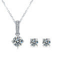 wholesale S925 Sterling Silver Fashion Earrings and Necklace Set with Four-Prong Setting and D Color Moissanite-0-4