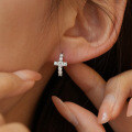 S925 Silver Moissanite Square Cross Earrings, Unisex Hip-Hop Style-0-2