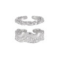 wholesale S925 sterling silver lava texture irregular couple rings, small batch unique double-layer spliced stackable matching bands-0-4