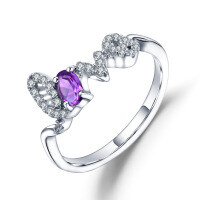 wholesale 925 Sterling Silver Fashion Design Light Luxury Amethyst Ring for Women,LOVE-Green Agate US Size 9