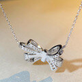 wholesale S925 Sterling Silver Fully Paved Diamond Bow Necklace for Women, Ins Style, TikTok Cross-Border Hit-0-2