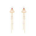wholesale S925 silver Chinese-style folding fan earrings with long tassels, white shell, and pearl accents-0-5