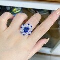 wholesale 925 Sterling Silver Ring for Women with Blue Sapphire Aquamarine and Full Diamond Gemstone, TikTok Live Streaming Bestseller Direct from Manufacturer-0-3