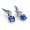 wholesale 925 Silver Gold-Plated Earrings with High-Carbon Diamonds, Royal Blue Wing-Shaped Lab-Grown Spinel, Fashionable and Versatile Women's Earrings-0-0