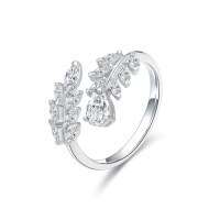 wholesale 18K Gold Olive Branch Cultured Diamond Ring, Fancy Open Setting, Feather-Inspired Adjustable Open Band-18K Gold Cultured Diamond Ring Hong Kong No. 11