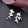 wholesale S925 minimalist Japanese-Korean forest leaf earrings for women, fashionable student sweet and fresh trendy jewelry wholesale-0-2