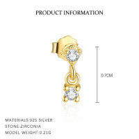 wholesale S925 Sterling Silver Triangle Tassel Earrings For Women, Elegant Zircon Accents, Versatile Stacking, Modern Minimalist Style-E4921-Gold/Pair 925 Silver