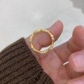 wholesale 18K Gold Plated S925 Sterling Silver Vintage Style Retro Brushed Bamboo Ring with Luxury Satin Finish and Inlaid Diamonds-0-6