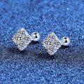 Sterling Silver Moissanite Stud Earrings, Four-Leaf Clover Design, Dainty and Sweet Style-0-1