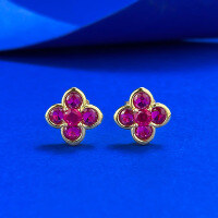 wholesale S925 Sterling Silver New Style 30 Red Diamond Four-Leaf Clover Gold Small Flower Ear Studs Elegant and Graceful Live Cross-Border-E651 Red Diamond Four-Leaf Clover Earrings 925 Silver