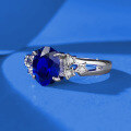 wholesale S925 Sterling Silver Jewelry New Style 6*8mm Simulated Diamond Blue Steel Ring, Fashionable, Simple and Versatile for Live Streaming-0-1