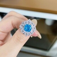 wholesale S925 Sterling Silver Aquamarine Ring for Women, European and American Cross-Border Luxury Set with Ice-Cut Zircon, Factory Direct Supply-Pink Diamond-CBJZ256>No. 6