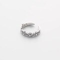 wholesale S925 Sterling Silver Small Hollow Crown Elegant Tail Ring for Women, Vintage Style Antique Silver Finish Fashionable Stackable Ring-0-5