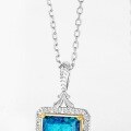 wholesale S925 Sterling Silver Japanese Fashion Minimalist Synthetic Blue Opal Pendant Collarbone Chain Women's Wholesale-0-4