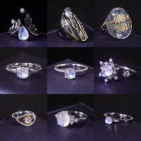 wholesale S925 Sterling Silver Gold-Plated Light Luxury Style Natural Moonstone Ring, Cream Blue Moonstone Ring for Women-Natural Moonstone Ring 2 US Size 7