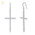 wholesale S925 Sterling Silver Plated with 18K Gold Full-Drill Moissanite Cross Ear Hooks, European and American Style Fashion Earrings-0-4