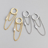 wholesale S925 silver circular chain tassel ear clip Korean style personalized women's double-layer minimalist earrings M02092-S925 silver pair silver 925 silver