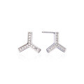 wholesale S925 Sterling Silver Y-shaped Letter Diamond-Studded Earrings, Minimalist Unisex Fashion-Forward Versatile Cross-Border Silver Jewelry-0-4