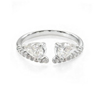 Metal Moissanite Teardrop Adjustable Ring for Women, Valentine's Gift-White gold double teardrop ring  US size 6