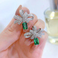 wholesale S925 Sterling Silver New 1ct Emerald Stud Earrings High Carbon Diamond-0-2