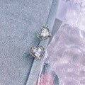 wholesale S925 Sterling Silver Textured Hollow-out Heart-shaped Stud Earrings with Diamond Accents, Fashionable Minimalist Sweet Elegant Jewelry-0-3