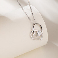 wholesale S925 Sterling Silver with Zircon Heart-Shaped Pendant, Minimalist Design Women's Choker Necklace-Fashion Pendant - Without Chain 925 Silver