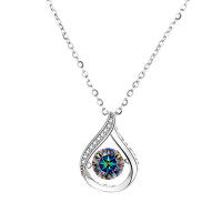 925 Silver Cross-Border Moissanite Necklace, 1 Carat Jumping Heart Pendant with Colorful Moving Waterdrop Moissanite.-1-carat seven-color moissanite